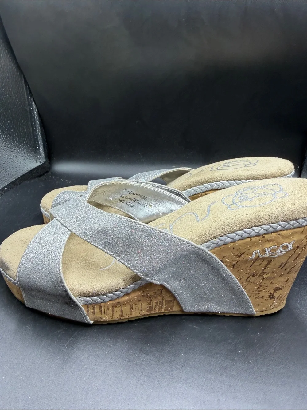 jcpenney Silver Glitter Cork Wedge Sandals